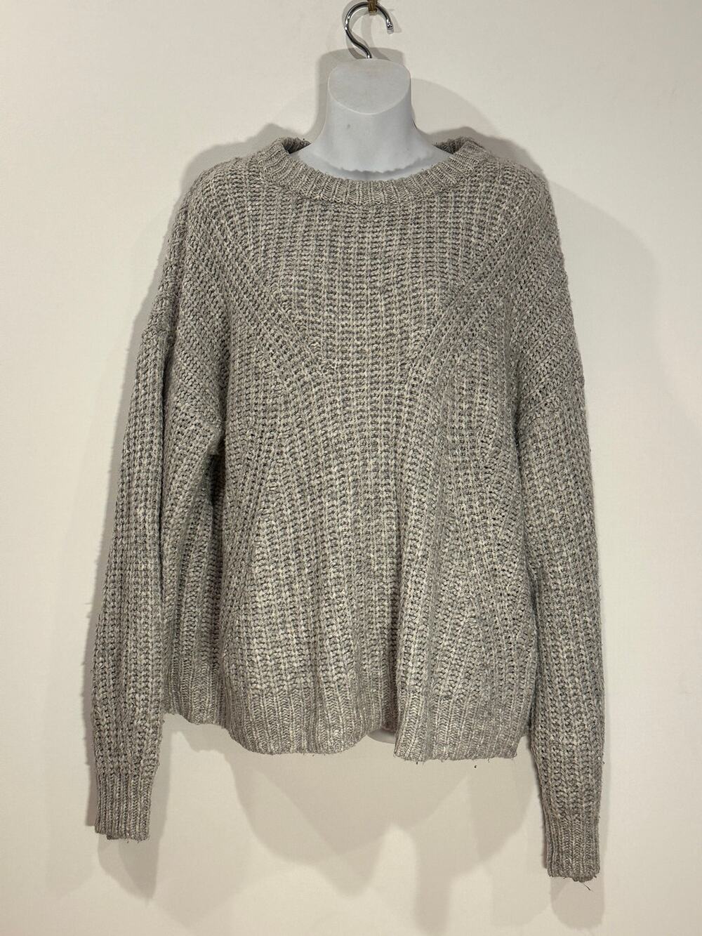 A New Day Chunky Waffle Knit Crewneck Oversized Slouchy Pullover Sweater Grey L